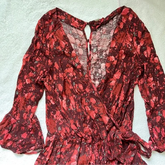 Free People Womens Maroon Berry Combo All The Right Ruffles Short Romper - Picture 3 of 11